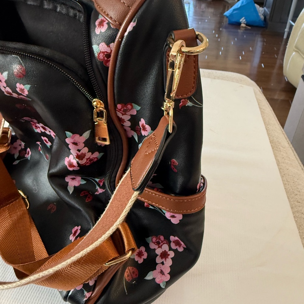 Cluci Small Floral  and Ladybug Black and Brown Backpack 12x10 - Picture 7 of 16